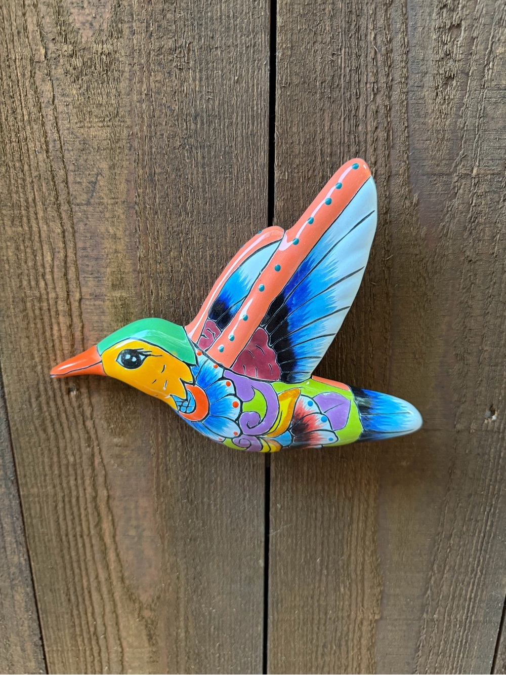 Hand-Painted Talavera Colorful Hummingbird Wall Accent - Multicolor